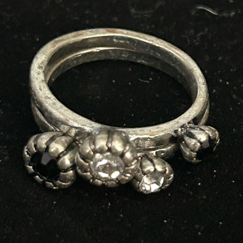 Double Stack Silver And Black Stone Ring - image 3